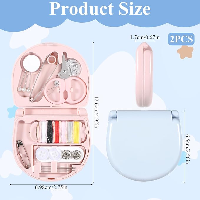 Jeffdad 2 Pcs Mini Travel Sewing Kit, Portable Emergency Sewings Kit Compact Sewing Repair Box Kits Travel Size Sewings Box with Buttons Threads Scissors Needles Tweezers Button Pin