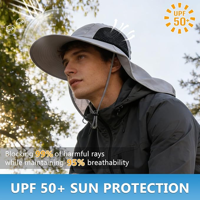 Sun Hat for Men Women with Neck Flap,UPF 50+ UV Protective Hiking Fishing Hats,Wide Brim Sun Hat for Women&Men