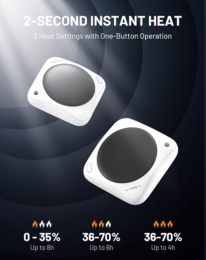 Lerat Hand Warmers Rechargeable, 2 Pack Electric Hand Warmers, Reusable Portable Pocket Handwarmers, USB Rechargeable, Gifts for Men & Women, Indoor Outdoor Use, Hiking, Skiing, Camping, Hunting