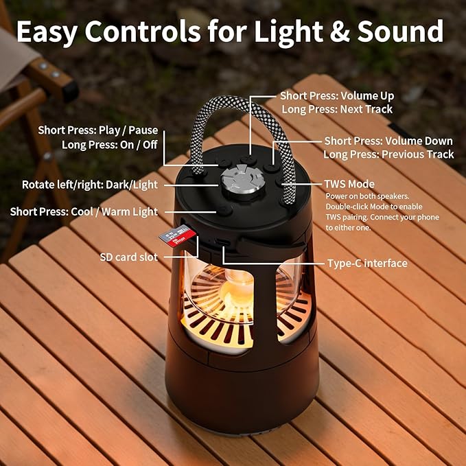 Revonext Camping Lantern Bluetooth Speaker, Outdoor Waterproof Wireless Speaker with Dual-Color Ambient Light, Bluetooth 5.3 Portable Speaker with TWS Stereo for Camping Hiking Patio Backyard