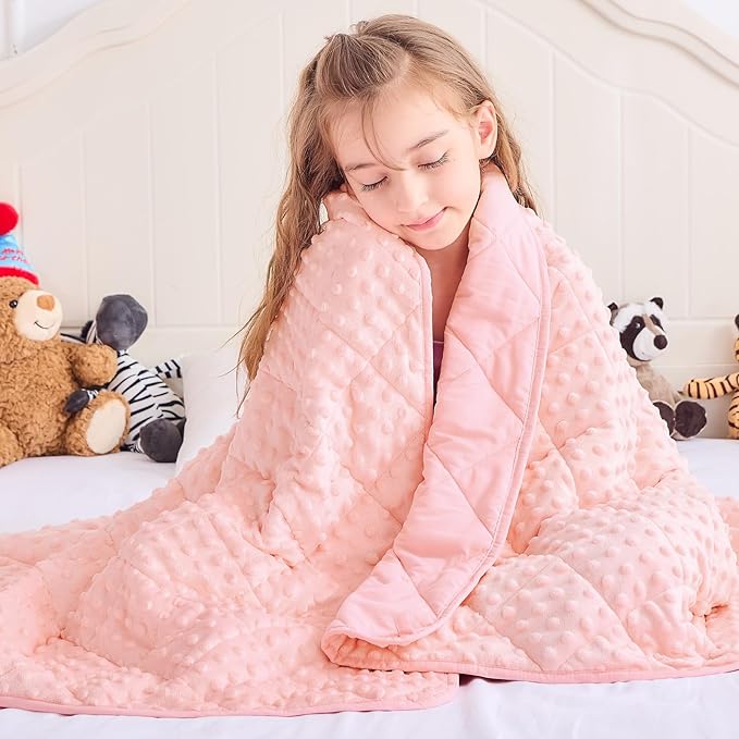 Pink Weighted Blanket Kids 7lbs, 40"x60", Breathable Cooling Minky Heavy Throw Blanket for 60-90lbs, Soft Winter Thick Big Blankets Weighted Comforter Gifts for Sleeping