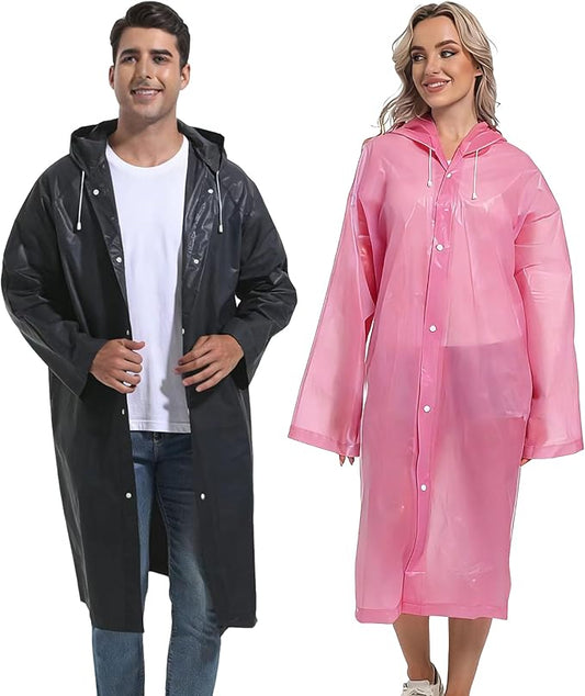 2PCS Rain Ponchos for Adults Reusable Rain Coats for Adults Rain Jackets Raincoats for Men Women