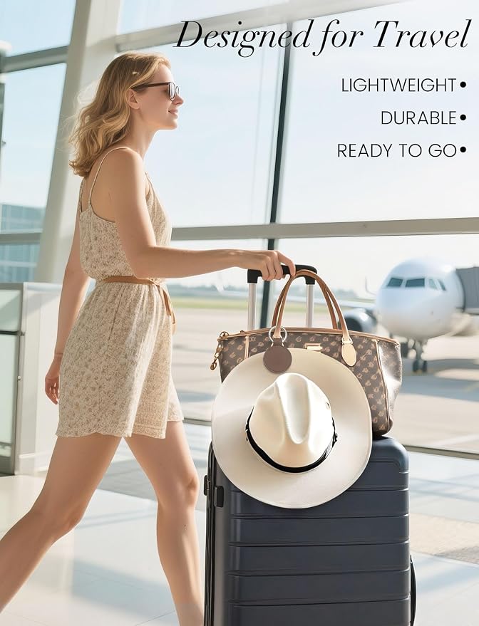 Niveaya Magnetic Hat Clip for Travel on Bag, Strong Magnet Keeps Hat Secure on Purse Luggage Backpack, Travel Essentials Accessory for Beach Cruise Outdoor, Stylish Leather Finish, Coffee