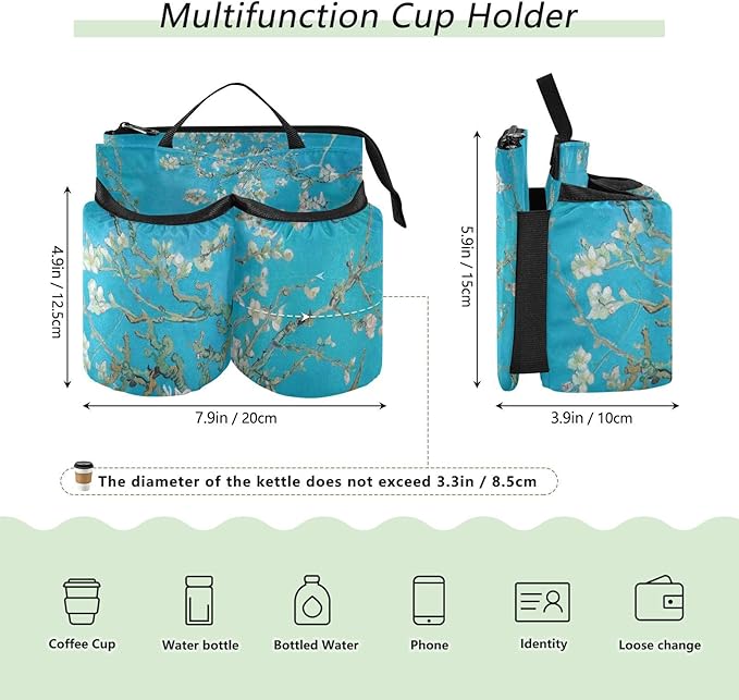 Luggage Cup Holder for Suitcases Free Hands Suitcase Cup Holder Travel Luggage Drink Holder Portable Luggage Cup Caddy Bag Carrier with Handle Van Gogh Apricot Flowers