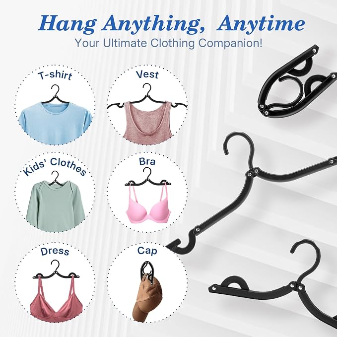 HOUSE DAY 10 Pack Travel Hangers, Cruise Essentials 2026, Black Portable Collapsible Clothes Hangers Space Saving, Lightweight Foldable Garment Organizer for Hotel, RV, Dorm, Camping