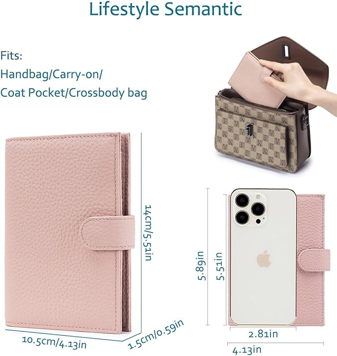 Leather RFID Slim Passport Holder for Travel Women – Passport Wallet for Men with Passport Cover & 3 Card Slots, Zippered Coin Pocket, Cash Holder – Travel Organizer Gift Ready(Pink)