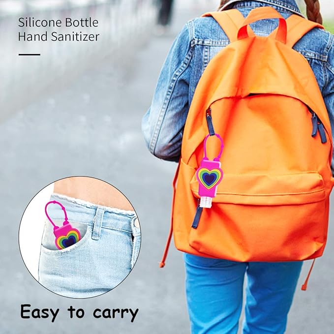6Pcs Travel Size Kids Empty Hand Sanitizer Bottles with Keychain Holder Detachable Silicone Protective Case 30ml Plastic Travel Bottles Leak Proof Refillable Containers - Rainbow
