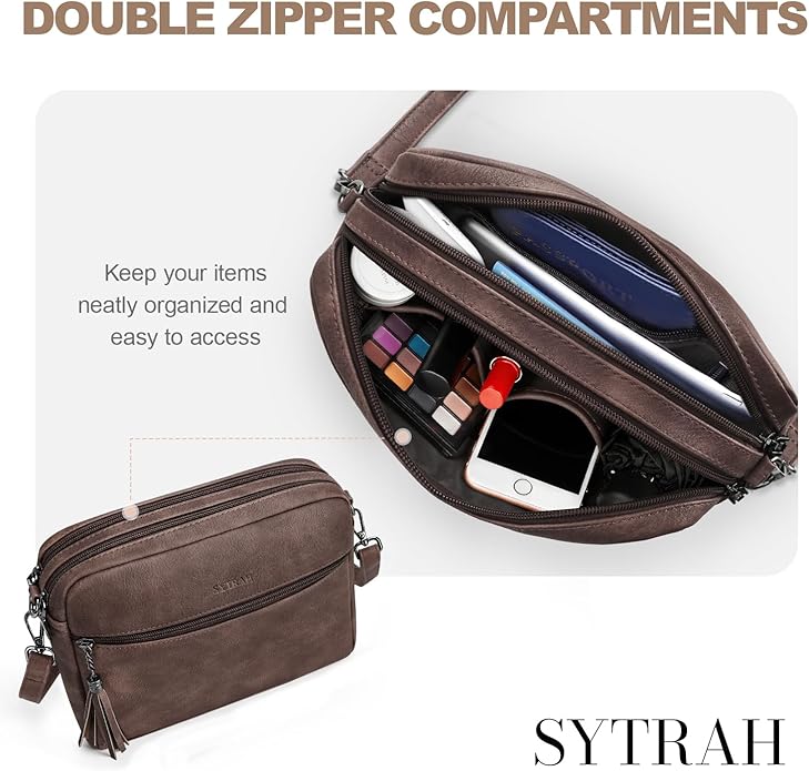 SYTRAH Anti-Theft Crossbody Purse for Women, Crossbody Shoulder Bag with Built-in Wallet & RFID Blocking for Travel Workout