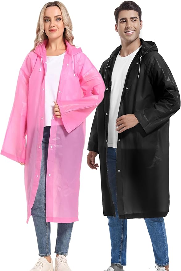 2PCS Rain Ponchos for Adults Reusable Rain Coats for Adults Rain Jackets Raincoats for Men Women
