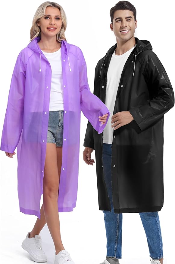 2PCS Rain Ponchos for Adults Reusable Rain Coats for Adults Rain Jackets Raincoats for Men Women