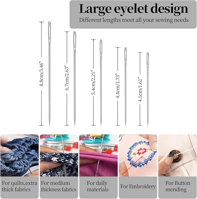Obear 45-Piece Sewing Kit for Adults and Beginners,Big Eye Stainless Steel Sewing Needles Kit for Hand Sewing with Storage Box and Portable Pouch
