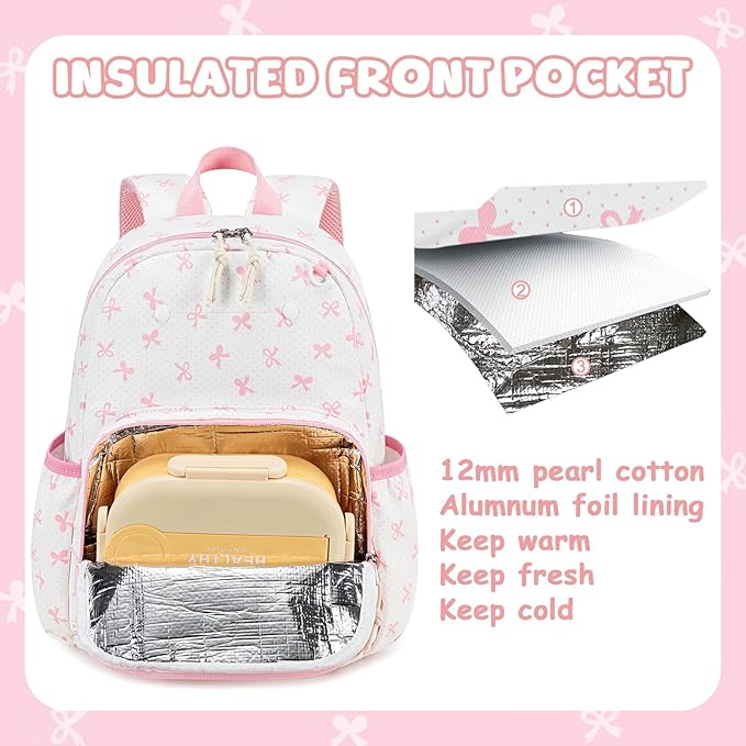 BTOOP Kids Backpack for Girls 4-6, Small Girls Backpack-Preschool Kindergarten School Bookbag with Insulated Lunch Compartment & Chest Strap for Girl