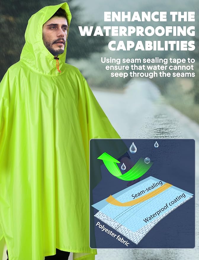 ANYOO Hooded Rain Poncho for Adults Waterproof Lightweight Rain Coat for Men Women Reusable Rain Jacket for Emergency Outdoor