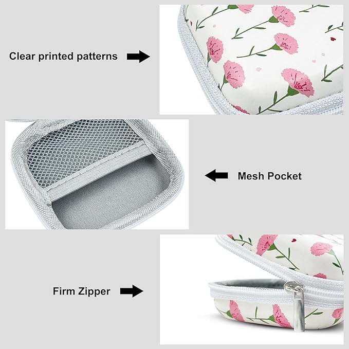 Earbud Case Headphone Organizer Ear Bud Case Portable EVA Carrying Box Storage Bag with Carabiner for AirPods Beats Bose Galaxy Buds 4/3/FE Data Cable Storage (Pink Carnation)