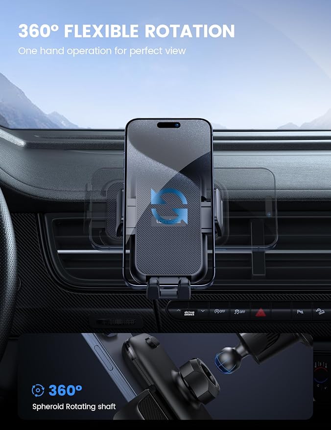 Lamicall 2026 Wider Clamp & Metal Hook Car Phone Holder Vent [Thick Cases Friendly] Phone Holders for Your Car Camera Mounts Automobile Hands Free Cradle Air Vent for iPhone 17 16 15 Pro Max Dark Grey