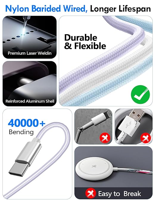 Travel Essentials for Apple Watch Charger,iPhone Charger,3 in 2 Type C/Lightning/Magnetic Travel Charging Cable,Portable Multi Charging Cable for Apple Watch, iPhone 17‑11,Samsung S26,Car,iPad-4FT
