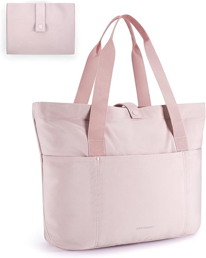 BAGSMART Tote Bag for Women, Foldable Tote Bag With Zipper Travel Shoulder Bag Handbag for Work