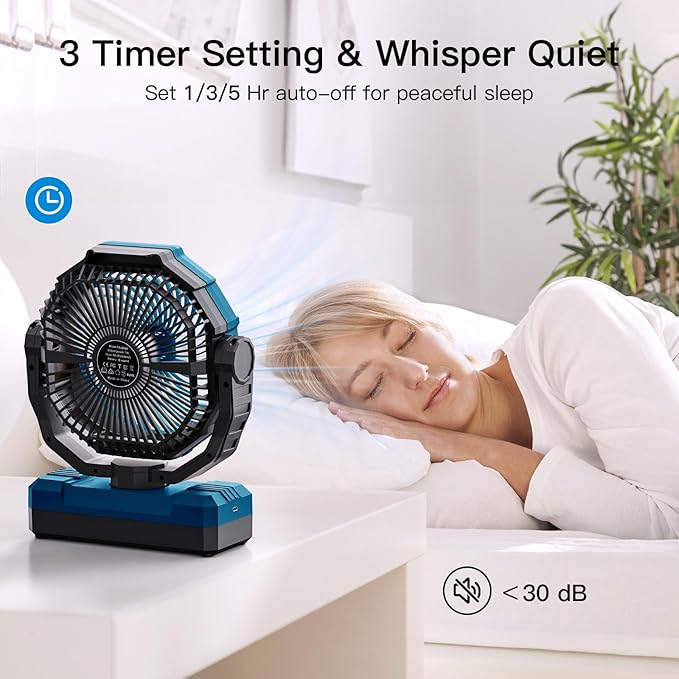 FRIZCOL 3-in-1 Camping Fan - Portable Fans Rechargeable - 24000mAh Battery Powered Fan with Light for Indoor, Outdoor, Tent, Travel, Fishing, Jobsite, Gifts for Men Dad Him - Blue