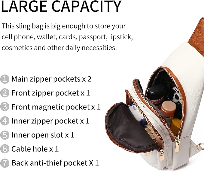 GAEKEAO Crossbody Sling Bag for Women, Leather Crossbody Bags Fanny Packs for Women, Travel Cross Body Bag Chest Bag Womens Crossbody Purse
