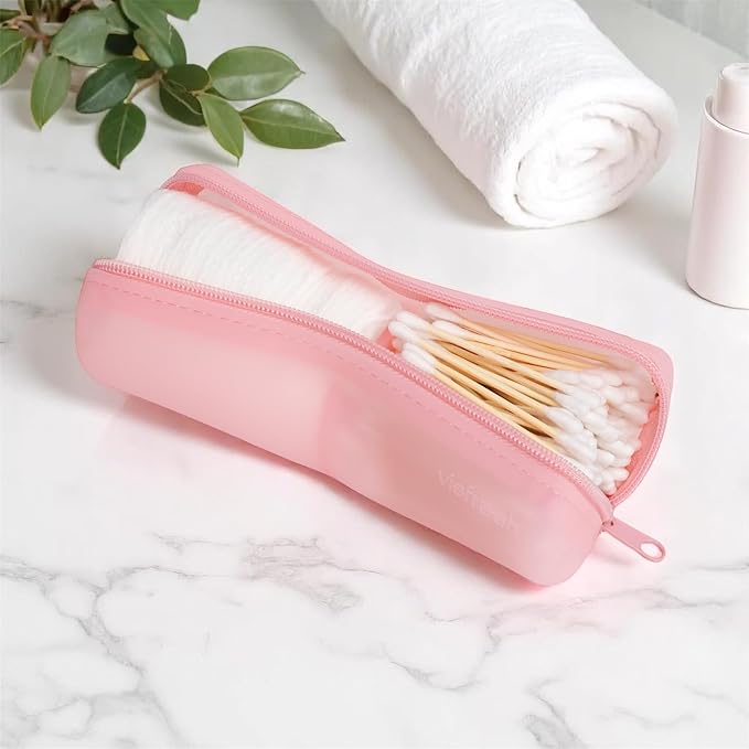 Cotton Round Swab Travel Case, 2 in 1 Portable Hair Accessories Organizer, Hair Tie and Bobby Pin Holder, Travel Qtips Case, Purse Organization, Floss Holder (Pink)