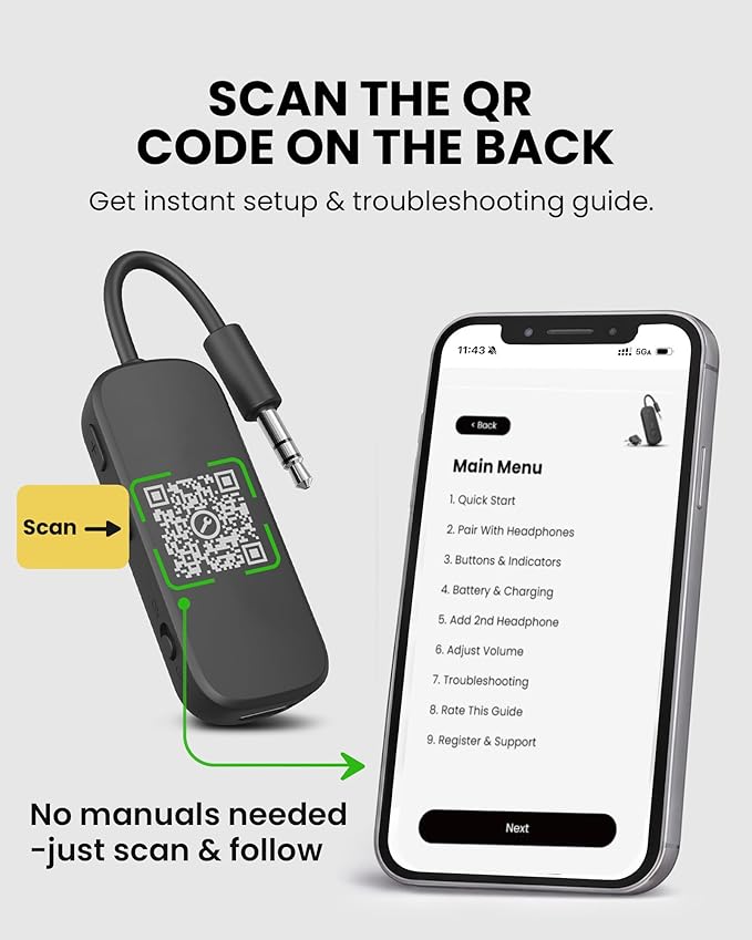 Avantree Relay – Airplane Bluetooth Adapter for AirPods, Bose & Wireless Headphones, Qualcomm Chip, aptX Adaptive & HD Audio Transmitter, 25Hrs Battery, 3.5mm AUX for Flight, Travel & Gym