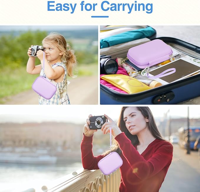 EMART Digital Camera Case, Small Camera Bag(Fit Camera Size<6"x4"x0.9") for VAHOIALD FHD 1080P/KODAK PIXPRO FZ55/CAMKORY/Lecran, Camera Carrying Case with EVA Anti-Shock Bubble(Case Only)-Purple