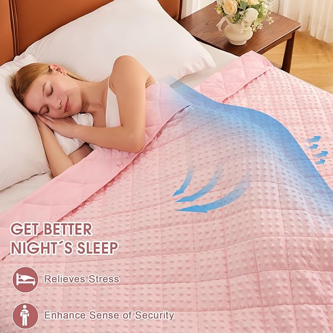 Pink Weighted Blanket for Adults 12lbs, 48"x72", Twin Full Size Breathable Cooling Minky Heavy Throw Blanket for 110-130lbs, Soft Winter Thick Big Blankets Weighted Comforter Gifts for Sleeping