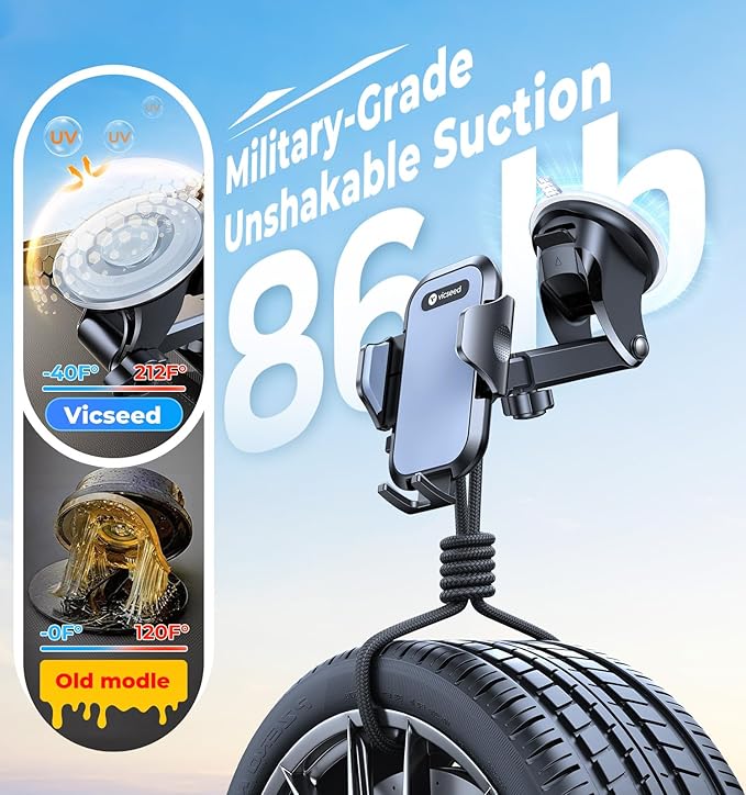 VICSEED [No.1 Powerful Suction] [Rally Racing-Grade Stability] Phone Holders for Your Car 2026 Upgraded Car Phone Holder Mount Truck Stand for Dashboard Windshield Vent for iPhone Samsung All Phones
