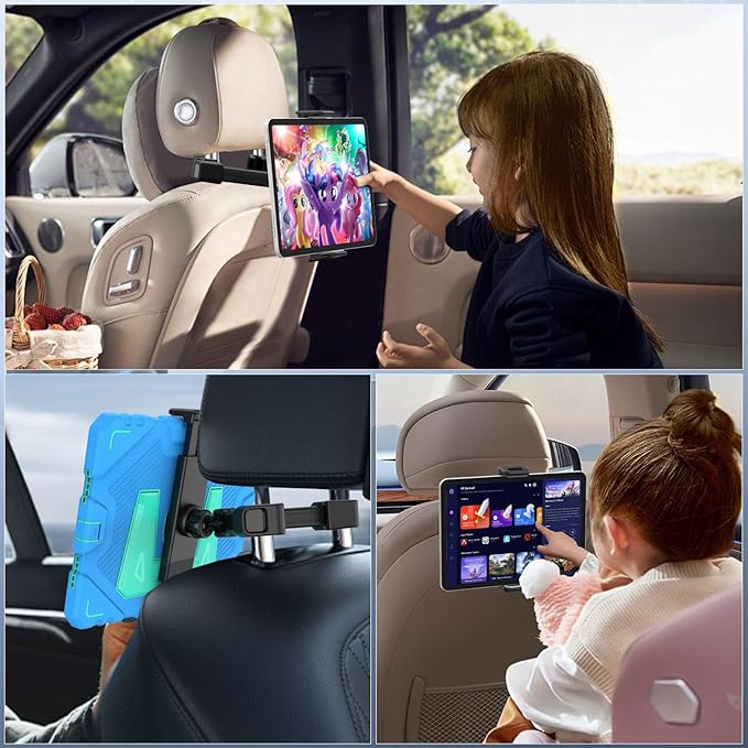 Fintie Car Headrest Tablet Holder - [360 Degree Rotating] Adjustable Mount for iPad, Road Trip Essentials for Kids Adults Fits for iPad Pro, Air, Mini, iPhone, Galaxy Tab, 6-13" Devices, Black