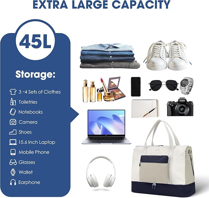 Women's Weekender bag Travel Duffel Bag with Shoe Compartment 21-inch Airline-Approved Carry-On, 2-Piece Overnight Bag Set Personal Item Luggage