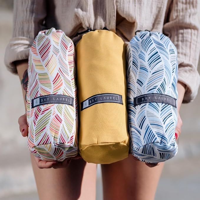 BAY LAUREL 4-Pack Oversized Turkish Beach Towels – Quick Dry, Sand Free Towels with Travel Bags, 39"x71", Lightweight (Pack of 4 - Dark Blue with Yellow Floral)