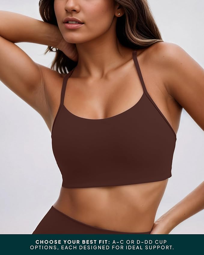 PAVOI ACTIVE Yoga Racerback Bras for Women - Buttery Soft Low Support Scoop Neck Y-Back Thin Strap Sports Bra - FlexFlow