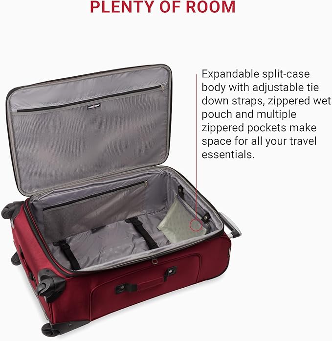SWISSGEAR Sion Softside Expandable Spinner Luggage Durable Lightweight Travel Suitcase, Burgundy, Checked-Large