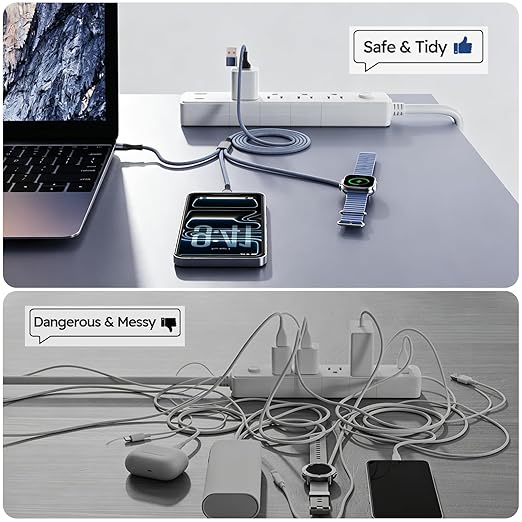 Cruise Essentials 2026, 3 in 2 Multi Charging Cable for iPhone Watch Charger/iPhone 17/IP, iWatch Charger, Travel Camping Essentials Compatible with iWatch 11-2/Ultra/iPhone 17-8,Car (5FT, Gray)