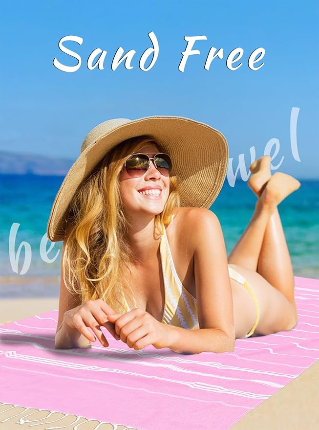 cabanana Turkish Beach Towel Oversized - 40"x70" Quick Dry Sand Free Thin Beach Towels for Adults,Extra Large Cotton Lightweigh Travel Towel for Beach Accessories (Light Pink)
