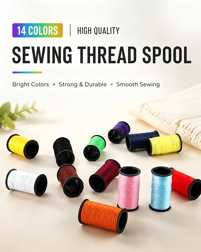 JANREAY Sewing Kit for Adults Travel, Small Sewing Kit for Beginners, Travelers, Emergency Mini Needle and Thread Kit with 14 Thread Spools, Needles, Threader, Scissors,Tape Measure, Buttons