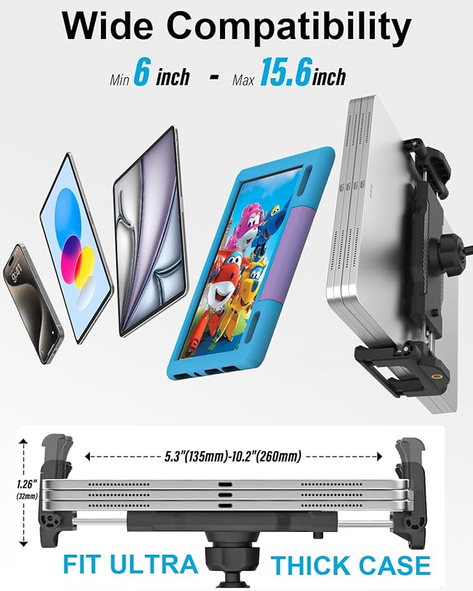 Tablet Holder for Car Cup Holder, [Full Motion Swivel 19.7" Height] Metal Tablet Car Mount for Truck, for iPad Pro Air Mini, Galaxy Tab, Z Fold, Fire, iPhone, 6-15.6" Devices, Cars Trucks SUVs