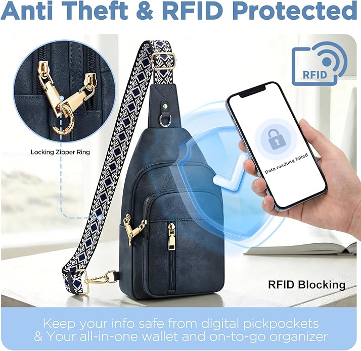 Anti Theft Crossbody Bags for Women RFID Sling Bag, Vegan Leather Cross Body Travel Purse for Women Men