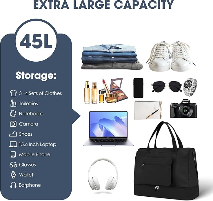 Women's Weekender bag Travel Duffel Bag with Shoe Compartment 21-inch Airline-Approved Carry-On, 2-Piece Overnight Bag Set Personal Item Luggage
