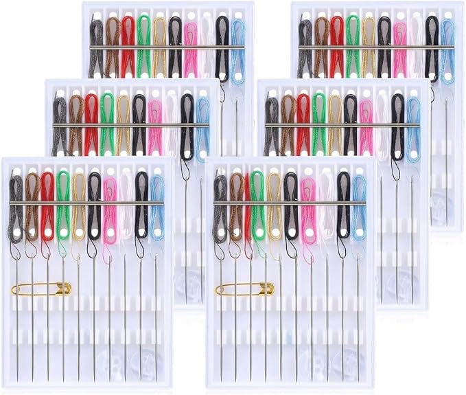 Mini Sewing Kit, 80 Pieces in 8 Compact Cases with Pre-Threaded Needles, Assorted Color Threads, Safety Pin, Shirt Buttons, Portable Travel Emergency Repair Kit for Home, Hotel, Business Trip