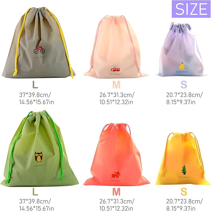 6 PCS Waterproof Drawstring Bag, 3 Sizes Storage Bag for Swimming, Gym, Pool and Beach, Colorful Travel Organize Pouch for Wet Cloth, Shoes, Toiletries, Cosmetic