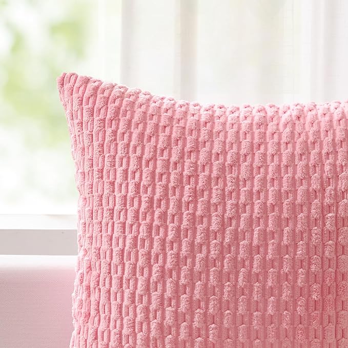Kevin Textile Valentines 14x20 Inch Pillow Cover 1 Pack Boho Decorative Soft Striped Corduroy Lumbar Farmhouse Accent Rectangle Cushion Case for Living Room Couch Sofa Bed, Pink