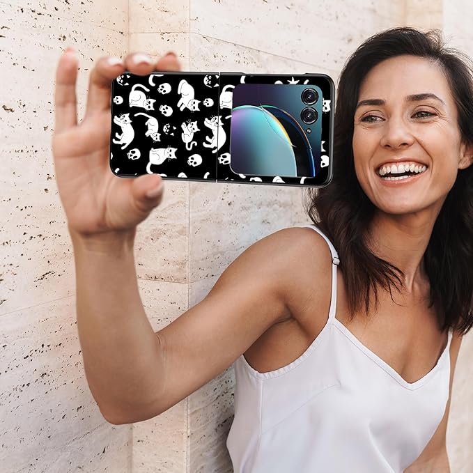 for Motorola Moto Razr 2024 Case,Moto Razr 50 Phone Case Cute Slim Hard PC Ultra-Thin Anti-Scratches Shockproof Protective Cover,Black White Cat
