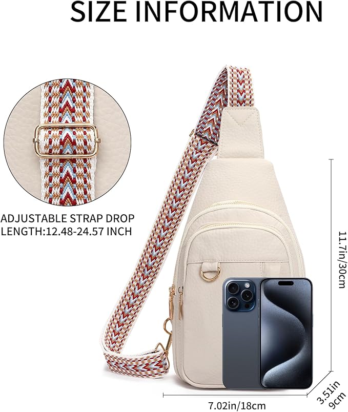 GAEKEAO Sling Bag for Women Vegan Leather Crossbody Bags Travel Fanny Pack Chest Bag Purse with Adjustable Wide Guitar Strap