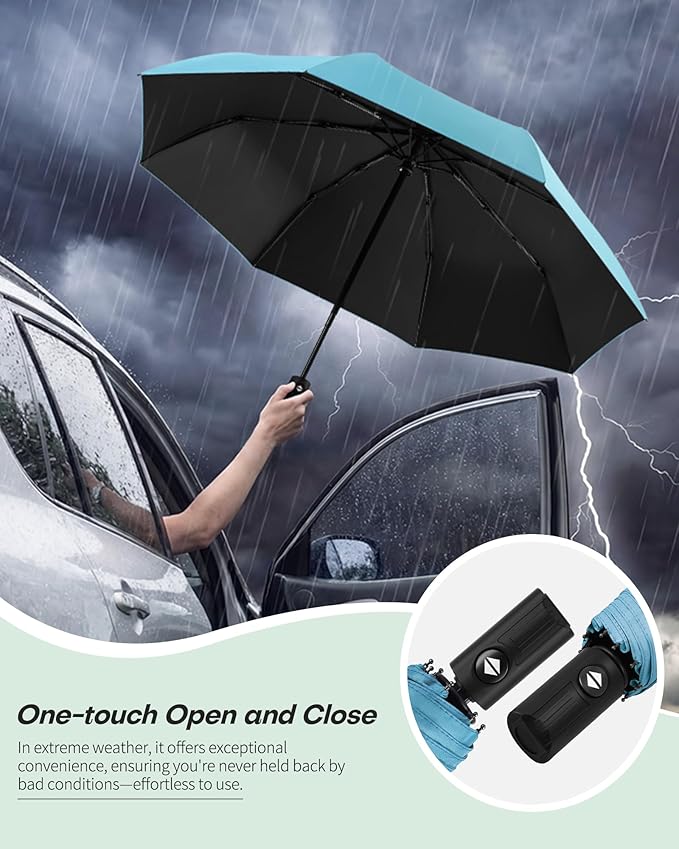 HIPPIH Compact Travel Umbrella for Rain - Windproof Automatic Umbrellas, UV Umbrella for Sun Protection with Black Anti-UV Coating, Portable Small Umbrellas for Backpack, Car, Walking, Kids, Women