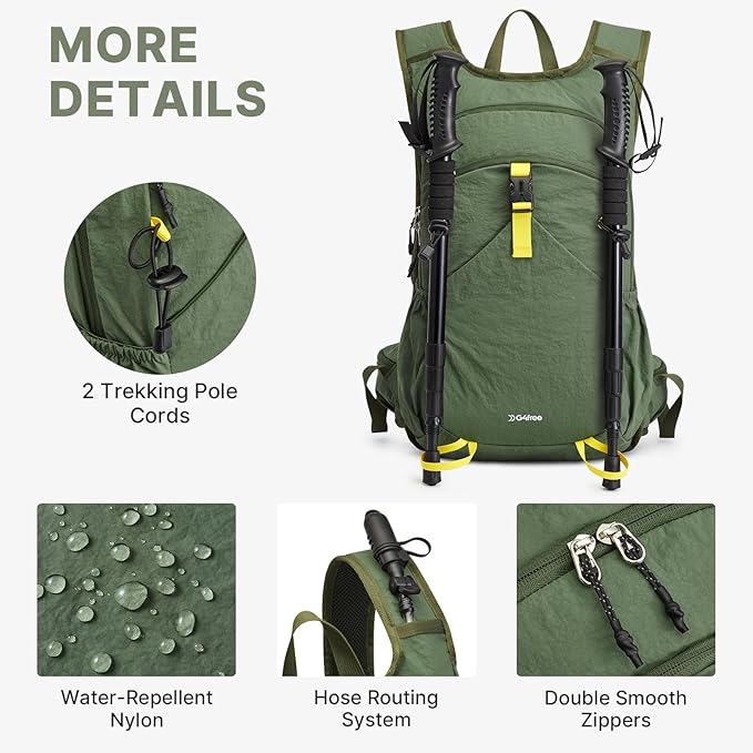 G4Free 20L Hiking Backpack with Waist Strap for Women Men, Lightweight Waterproof Daypack for Travel Camping Outdoor, Green
