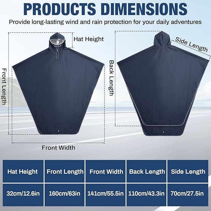 Coume 2 Pack Waterproof Rain Poncho with Reflective Strips Reusable Cycling Hooded Raincoat Packable Rain Cape for Adults
