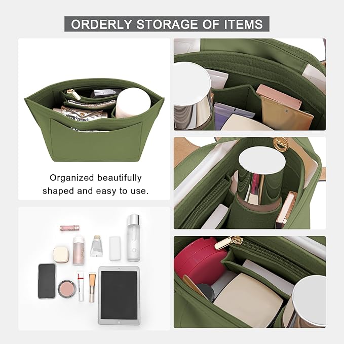 LOUKAYCCI Felt Purse Organizer Insert for Longchamp Le Pliage M Handbag Insert (Forest Green, Medium)