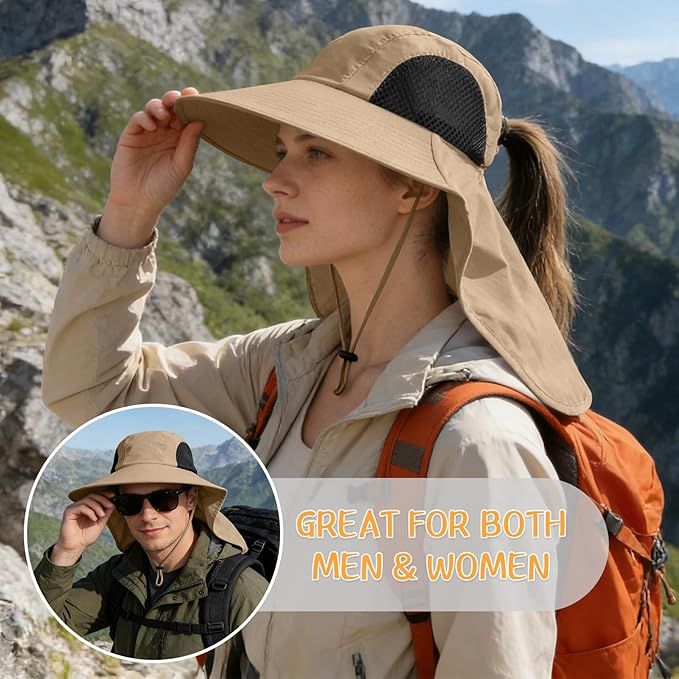 Sun Hat for Men Women with Neck Flap,UPF 50+ UV Protective Hiking Fishing Hats,Wide Brim Sun Hat for Women&Men