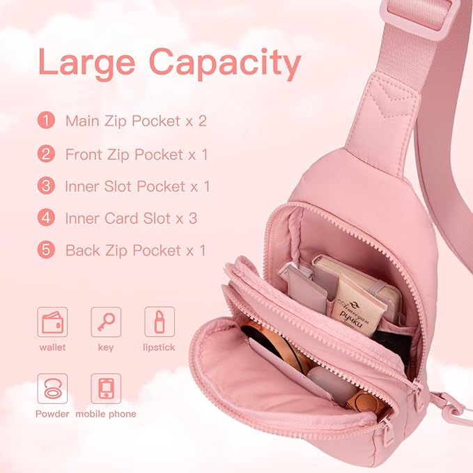 Viverte Quilted Puffer Crossbody Bags for Women Small Puffy Sling Bag Lightweight Cross Body Bubble Purse Shoulder Bag for Travel (Light Pink)
